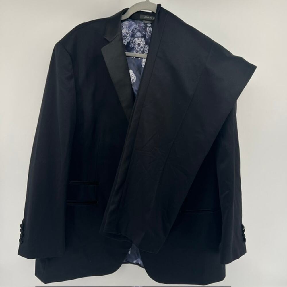 Indochino Wool Cashmere Tuxedo Suit Cumberbund Suspenders Black 50R 46x30 Formal